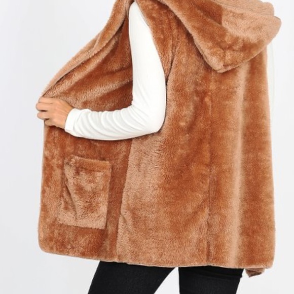 LAST 1️⃣Soft Cozy Warm Hood Pocket Faux Fur Vest - Picture 2 of 5